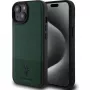 U.S. Polo Capa de Pele PU para Apple iPhone 15 com Padrão Mesh Double Horse verde