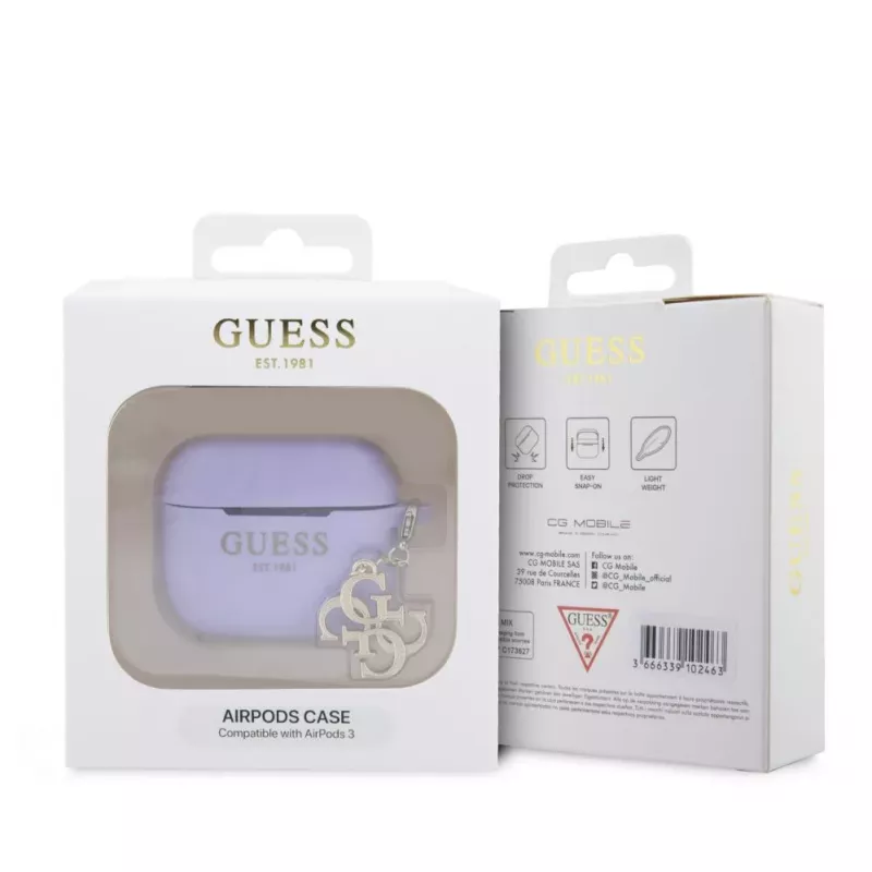 Guess Capa de Silicone para AirPods 3 Classic Logo Gold com 4G Anhänger lilás