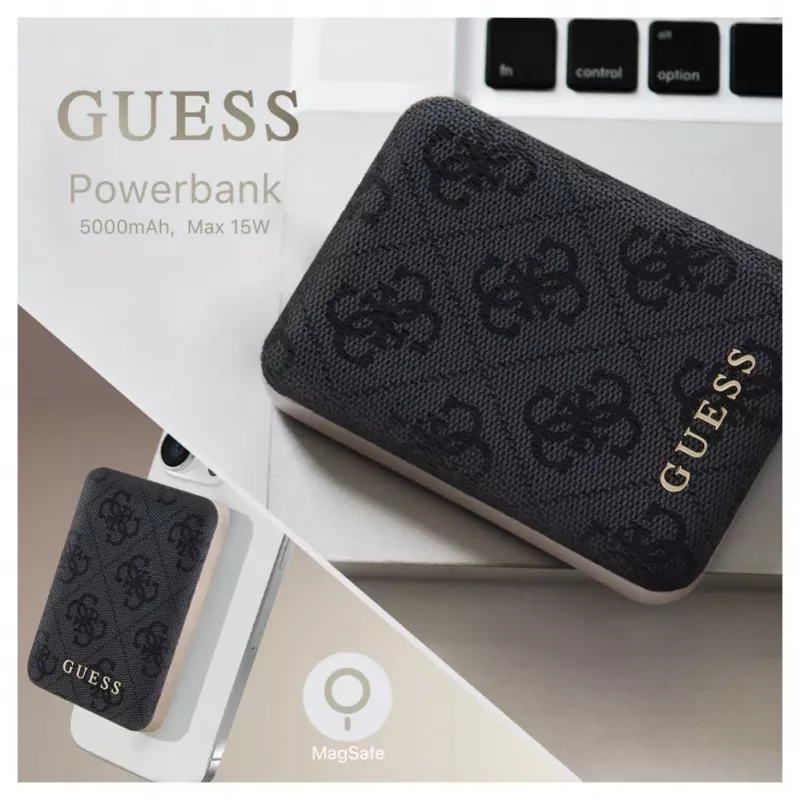 Guess Power Bank MagSafe 5000mAh 4G PU preta