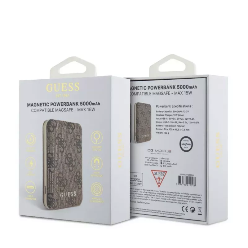 Guess Power Bank MagSafe 5000mAh 4G PU castanha