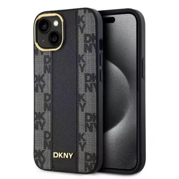 DKNY Capa Magsafe PU Leather Checkered Pattern para iPhone 15 preto