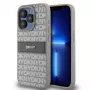 DKNY Capa PU Leather Repeat Pattern Tonal Stripe para iPhone 15 Pro bege