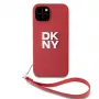 DKNY Capa PU Leather Stack Logo com alça de pulso para iPhone 15 vermelho