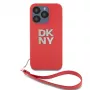 DKNY Capa PU Leather Stack Logo com alça de mão para iPhone 15 Pro Max vermelho