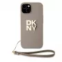 DKNY Capa PU Leather Stack Logo com alça de pulso para iPhone 15 bege