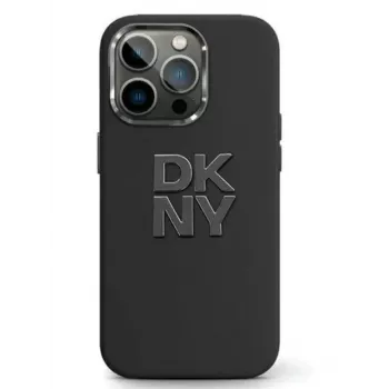 DKNY Capa rígida Liquid Silicone Metal Logo para iPhone 15 preto