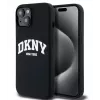 DKNY Apple iPhone 15 Capa Rígida Liquid Silicone White Printed Logo MagSafe Preta