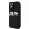 DKNY Apple iPhone 15 Capa Rígida Liquid Silicone White Printed Logo MagSafe Preta