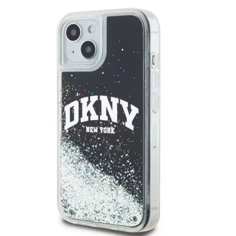 DKNY Capa rígida Liquid Glitter Big Logo para iPhone 15 preto