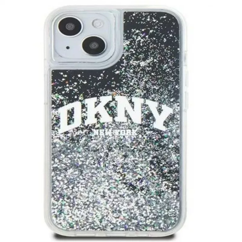 DKNY Capa rígida Liquid Glitter Big Logo para iPhone 15 preto