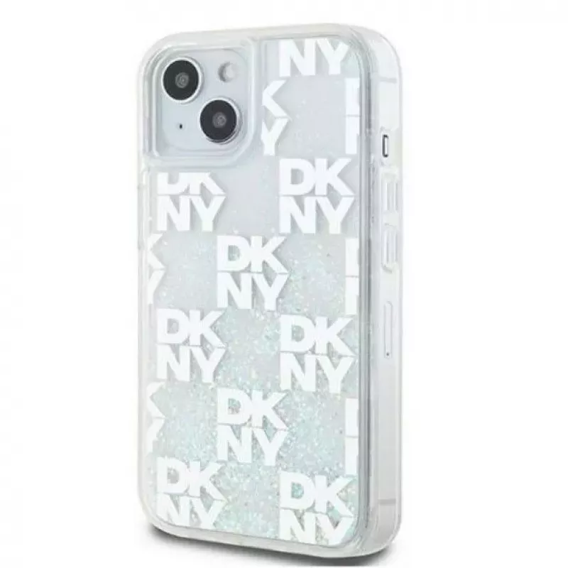 DKNY Capa rígida Liquid Glitter Multilogo para iPhone 15 branco