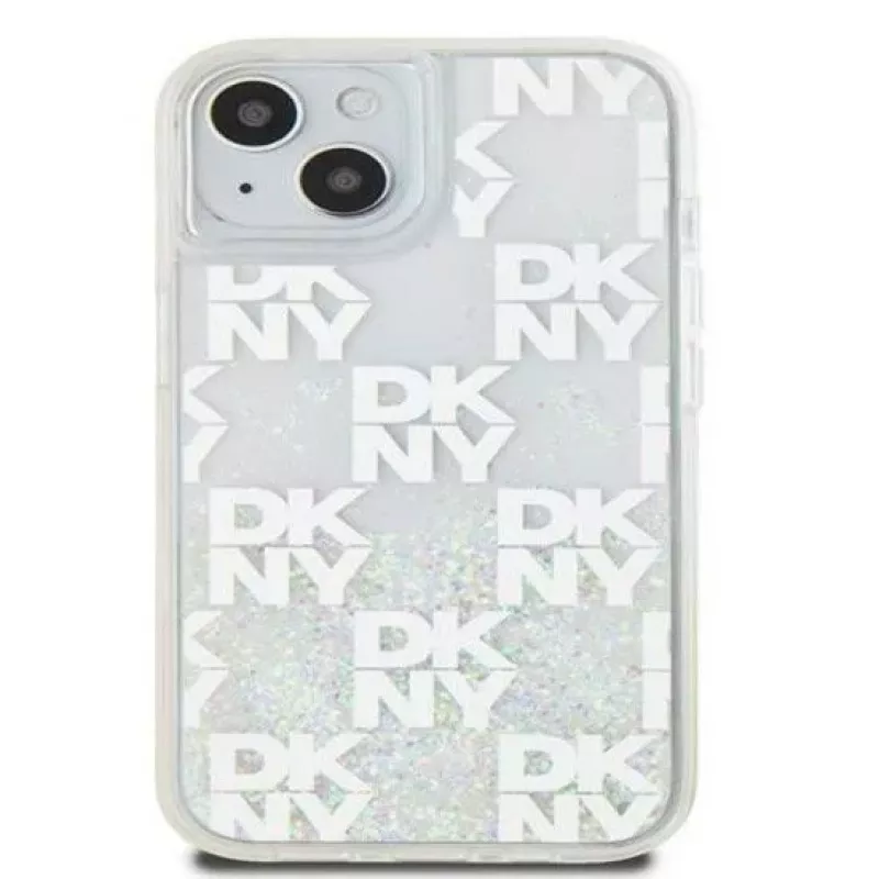 DKNY Capa rígida Liquid Glitter Multilogo para iPhone 15 branco
