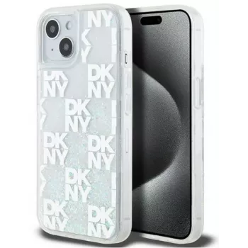 DKNY Capa rígida Liquid Glitter Multilogo para iPhone 15 branco