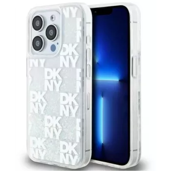 DKNY Capa rígida Liquid Glitter Multilogo para iPhone 15 Pro 6.1 branco