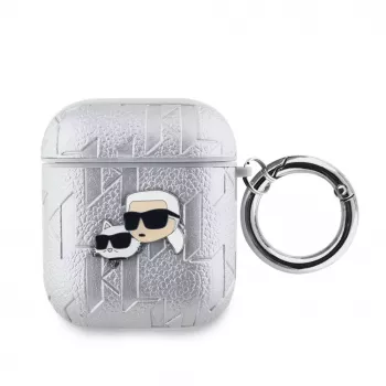 Karl Lagerfeld Capa PU Embossed Karl and Choupette Heads para AirPods 1/2 Prateada
