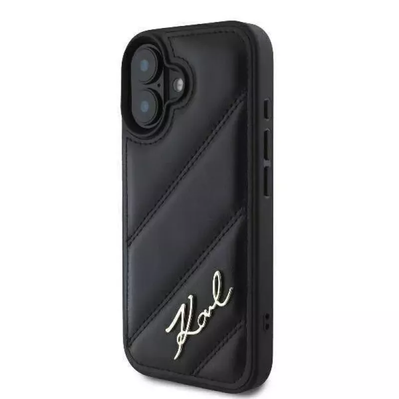 Karl Lagerfeld Capa rígida para iPhone 16, Quilted Signature, preta
