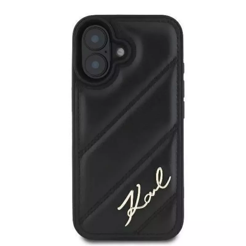 Karl Lagerfeld Capa rígida para iPhone 16, Quilted Signature, preta