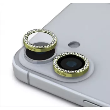 Guess Lente protetora Fixed Glitter para Apple iPhone 16/16 Plus dourado