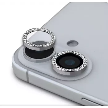 Guess Lente protetora Fixed Glitter para Apple iPhone 16/16 Plus prateado