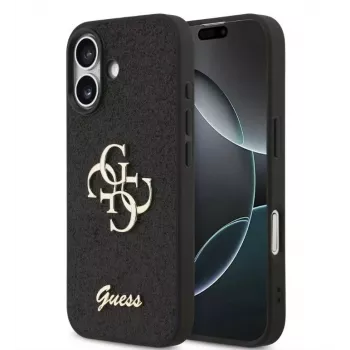 Guess Capa PU Fixed Glitter 4G Metal Logo para Apple iPhone 17 preto