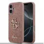 Guess PU Fixed Glitter 4G Metal Logo Capa para iPhone 17, rosa