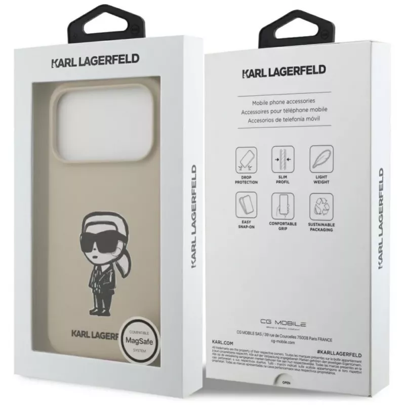 Karl Lagerfeld Capa de silicone com MagSafe para Apple iPhone 17 Pro - castanho (KL Sketch & Logo)