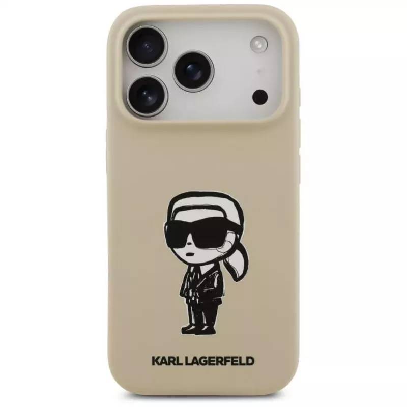 Karl Lagerfeld Capa de silicone com MagSafe para Apple iPhone 17 Pro - castanho (KL Sketch & Logo)