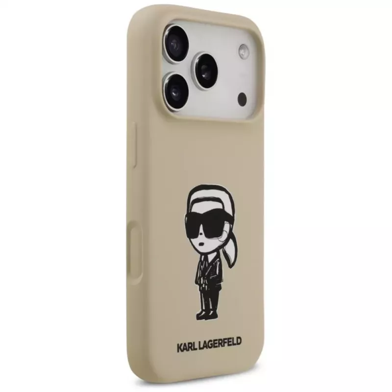 Karl Lagerfeld Capa de silicone com MagSafe para Apple iPhone 17 Pro - castanho (KL Sketch & Logo)