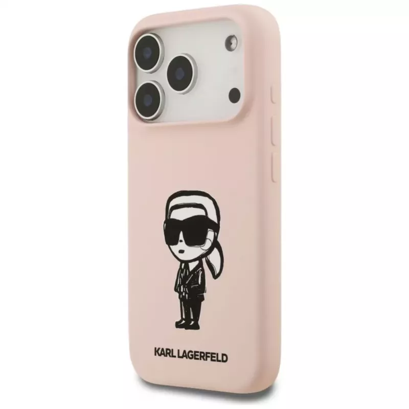 Karl Lagerfeld Capa de silicone para iPhone 17 Pro com MagSafe, KL Sketch & Logo, rosa
