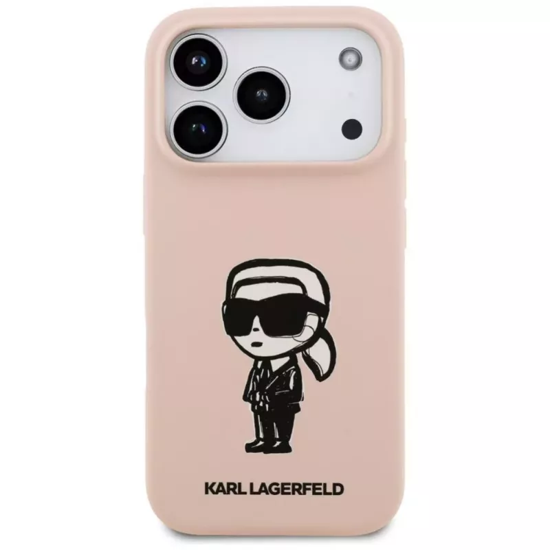 Karl Lagerfeld Capa de silicone para iPhone 17 Pro com MagSafe, KL Sketch & Logo, rosa