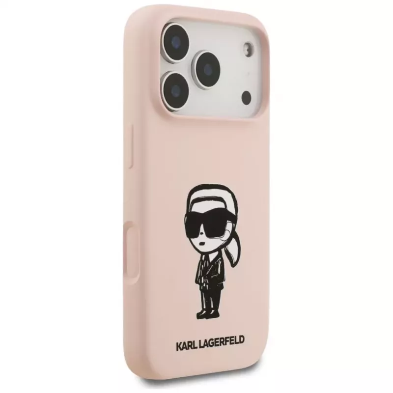Karl Lagerfeld Capa de silicone para iPhone 17 Pro com MagSafe, KL Sketch & Logo, rosa