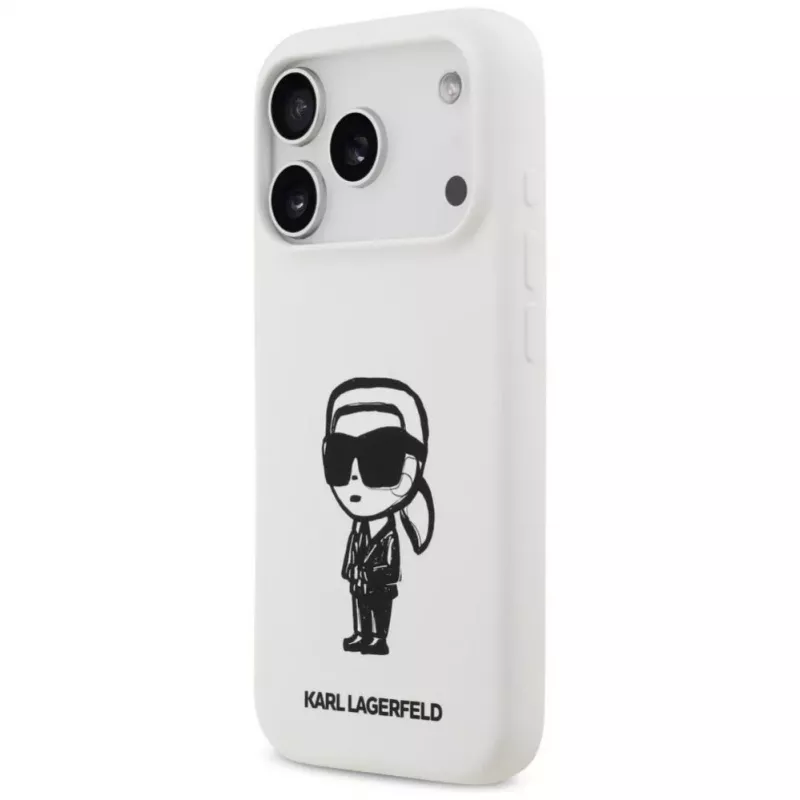 Karl Lagerfeld Capa de silicone KL Sketch & Logo com MagSafe para Apple iPhone 17 Pro - branco