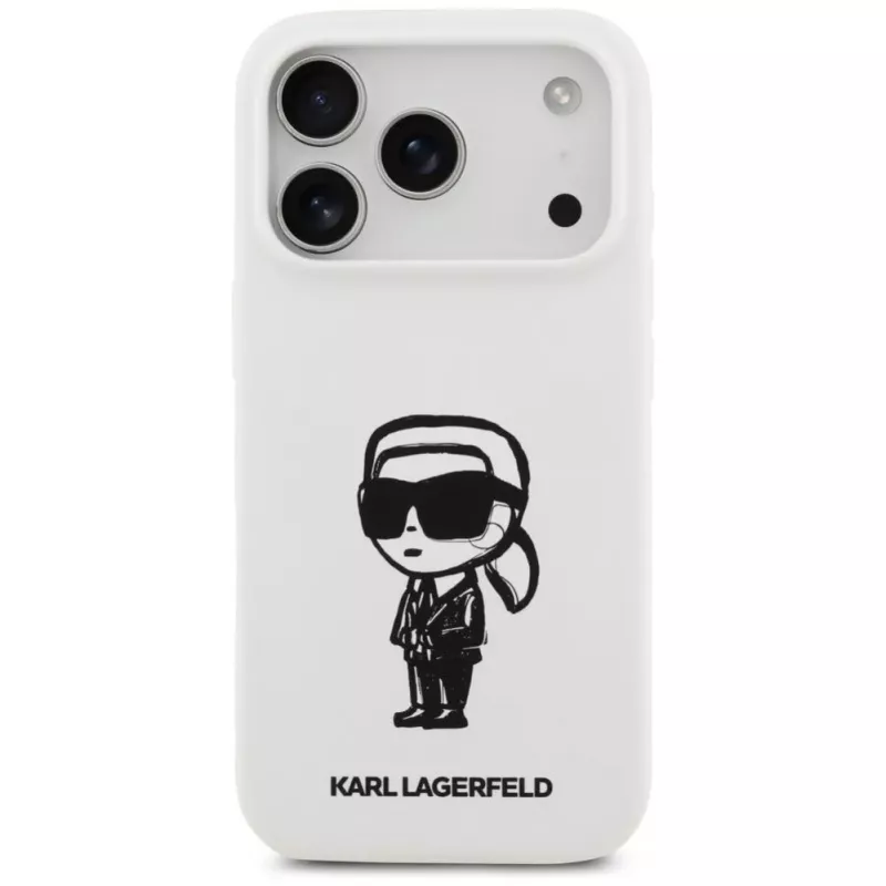 Karl Lagerfeld Capa de silicone KL Sketch & Logo com MagSafe para Apple iPhone 17 Pro - branco