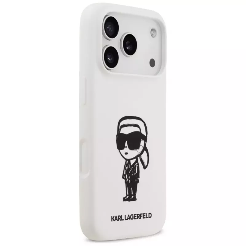 Karl Lagerfeld Capa de silicone KL Sketch & Logo com MagSafe para Apple iPhone 17 Pro - branco