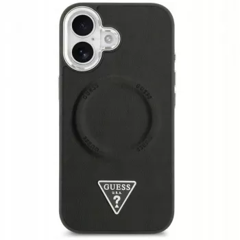 Guess Capa MagSafe PU Leather Triangle Logo para Apple iPhone 17 preto