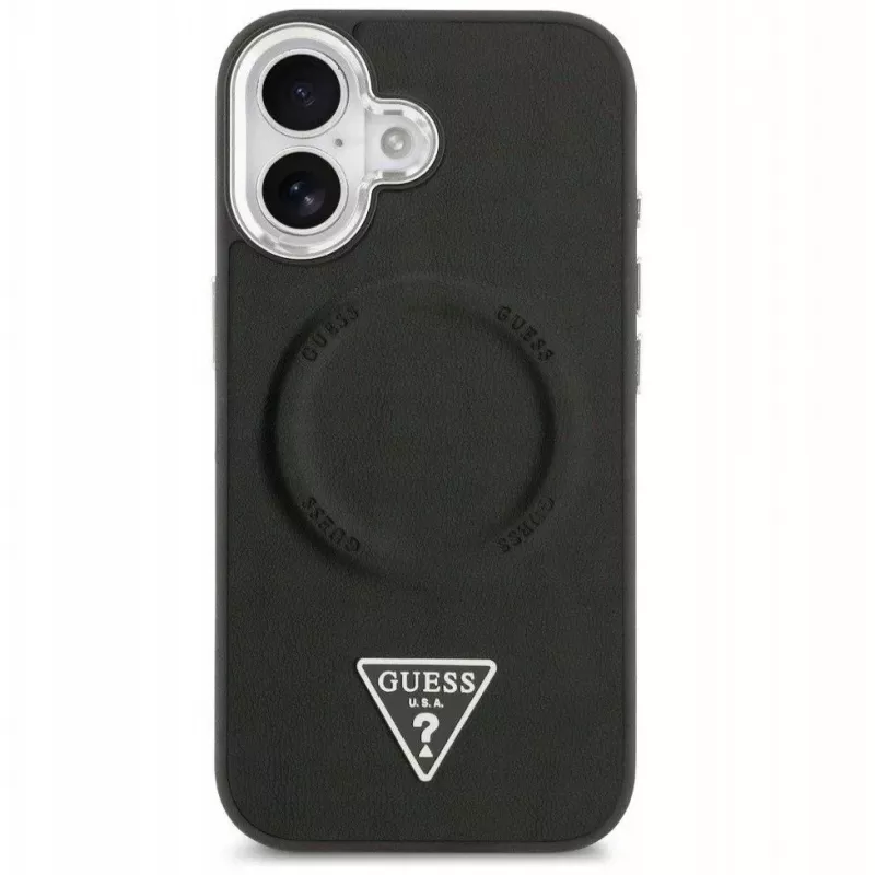 Guess Capa MagSafe PU Leather Triangle Logo para Apple iPhone 17 preto