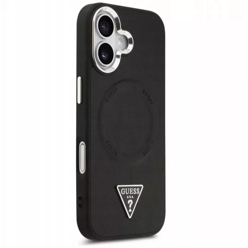 Guess Capa MagSafe PU Leather Triangle Logo para Apple iPhone 17 preto