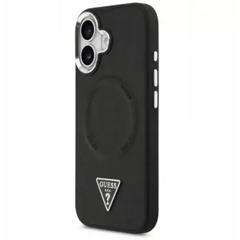 Guess Capa MagSafe PU Leather Triangle Logo para Apple iPhone 17 preto