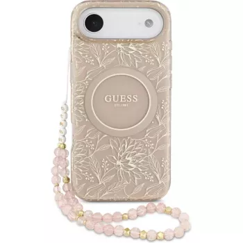 Guess Capa de silicone com MagSafe Flowers Allover com fita de pérolas para Apple iPhone 17 Air rosa
