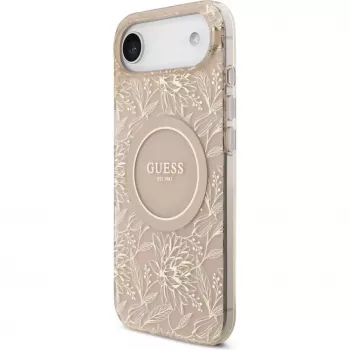 Guess Capa de silicone com MagSafe Flowers Allover com fita de pérolas para Apple iPhone 17 Air rosa