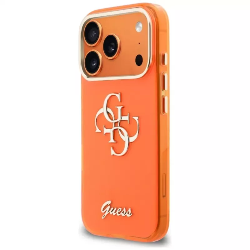 Guess IML 4G Script Metal Capa para iPhone 17 Pro, laranja