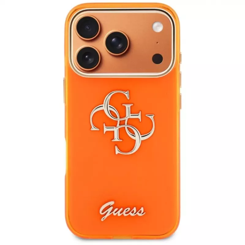 Guess IML 4G Script Metal Capa para iPhone 17 Pro, laranja
