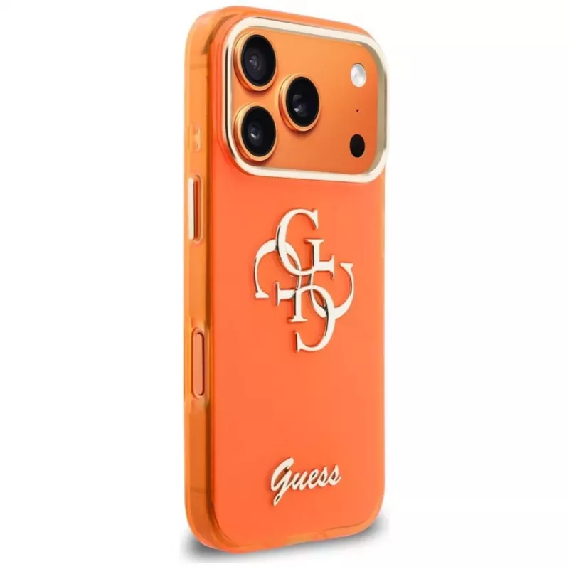 Guess IML 4G Script Metal Capa para iPhone 17 Pro, laranja