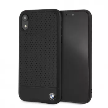 Capa rígida em pele perfurada BMW para Apple iPhone XR, preta