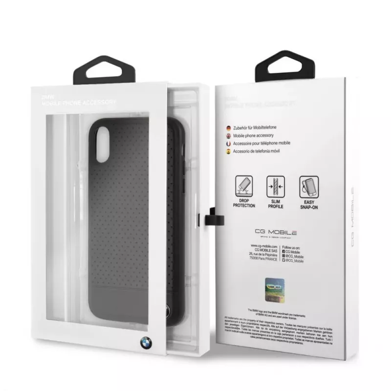 Capa rígida em pele perfurada BMW para Apple iPhone XR, preta