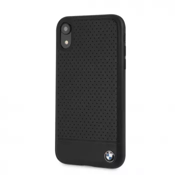 Capa rígida em pele perfurada BMW para Apple iPhone XR, preta
