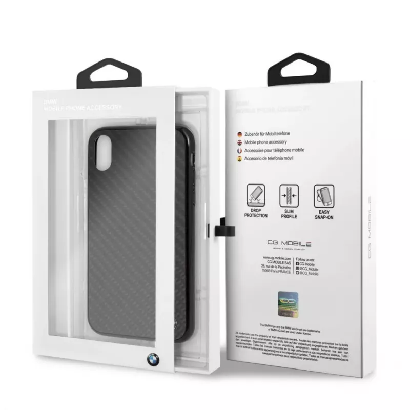 Capa rígida Signature BMW em carbono verdadeiro para Apple iPhone XR, preta