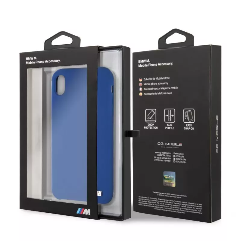 Capa rígida em silicone BMW para Apple iPhone XR, azul-marinho