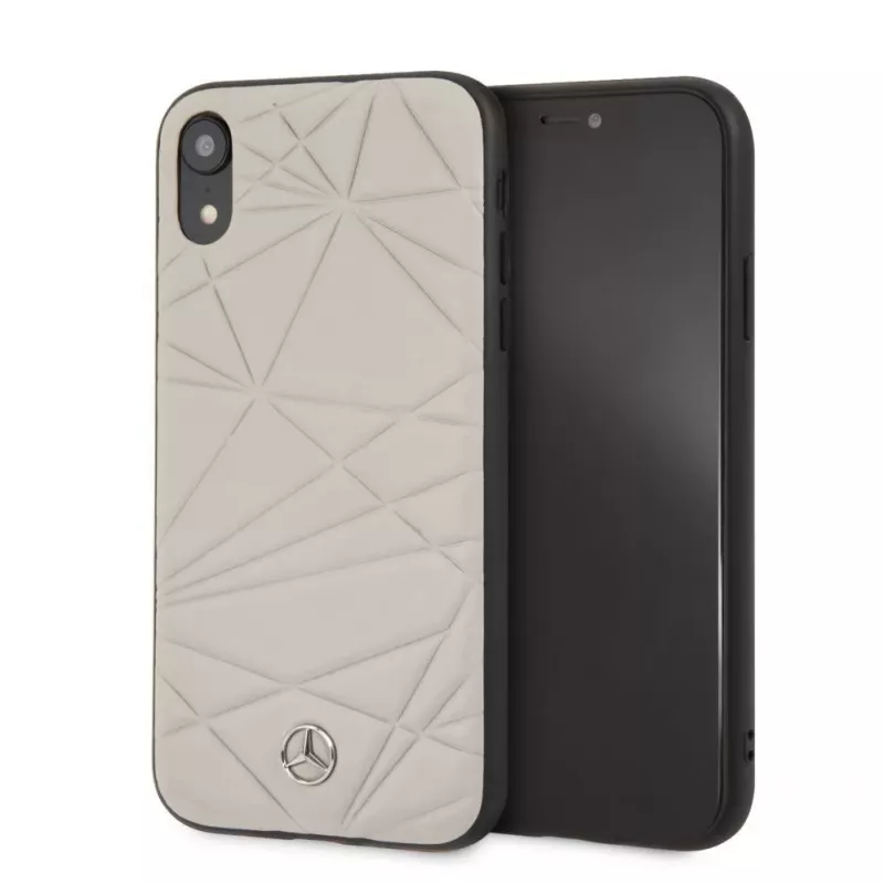 Capa rígida Twister em pele genuína Mercedes-Benz para Apple iPhone XR, cinzenta