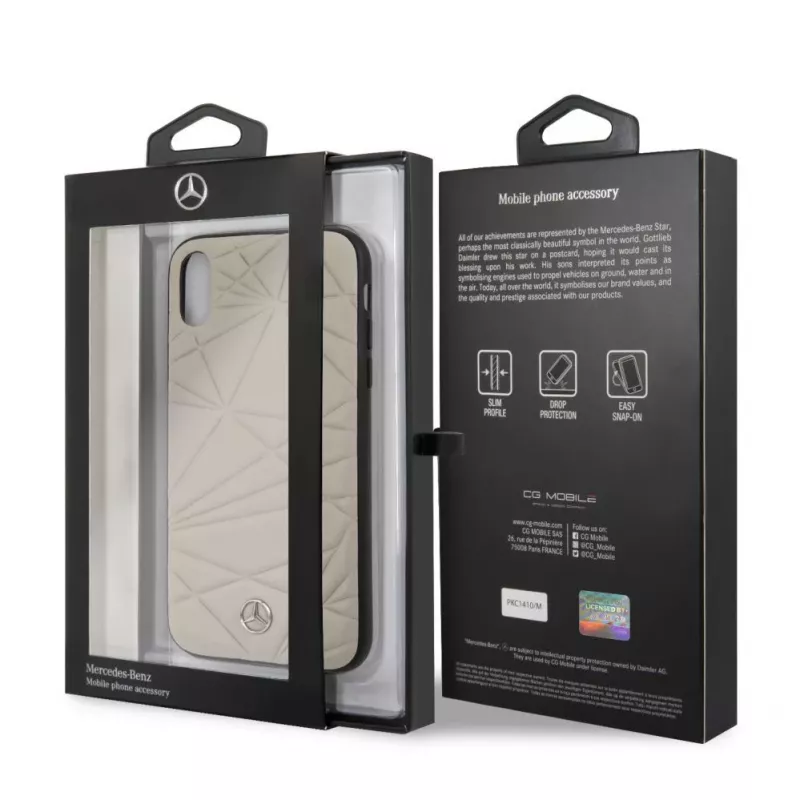 Capa rígida Twister em pele genuína Mercedes-Benz para Apple iPhone XR, cinzenta